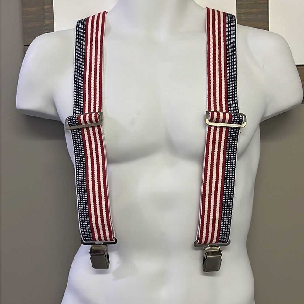 Custom Leather Craft Americana Adjustable No. 110 Suspenders Silver-Tone Clips